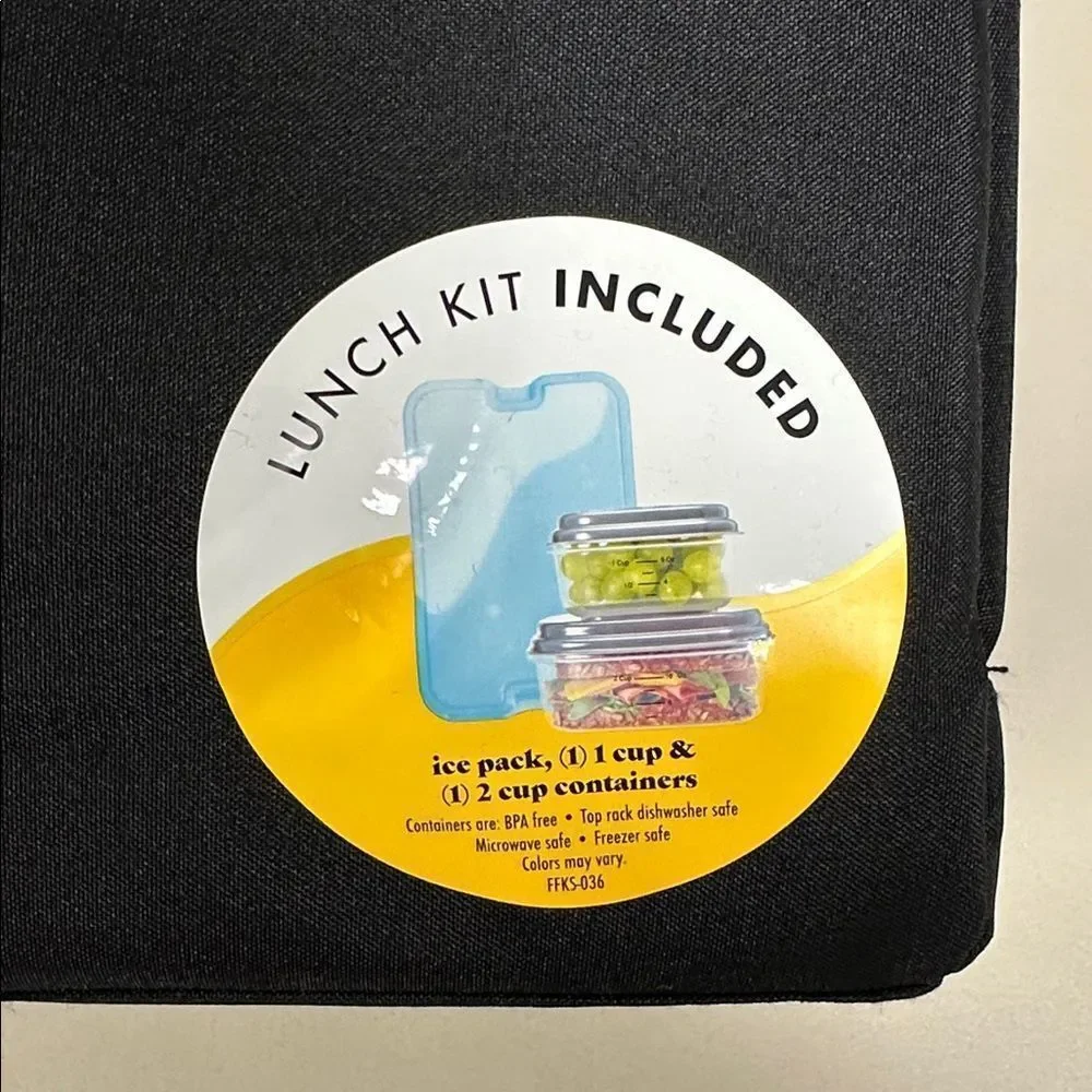fit + fresh Bloomington Black Lunch Tote Bag w/ Handles Ice Pack & 2 Containers